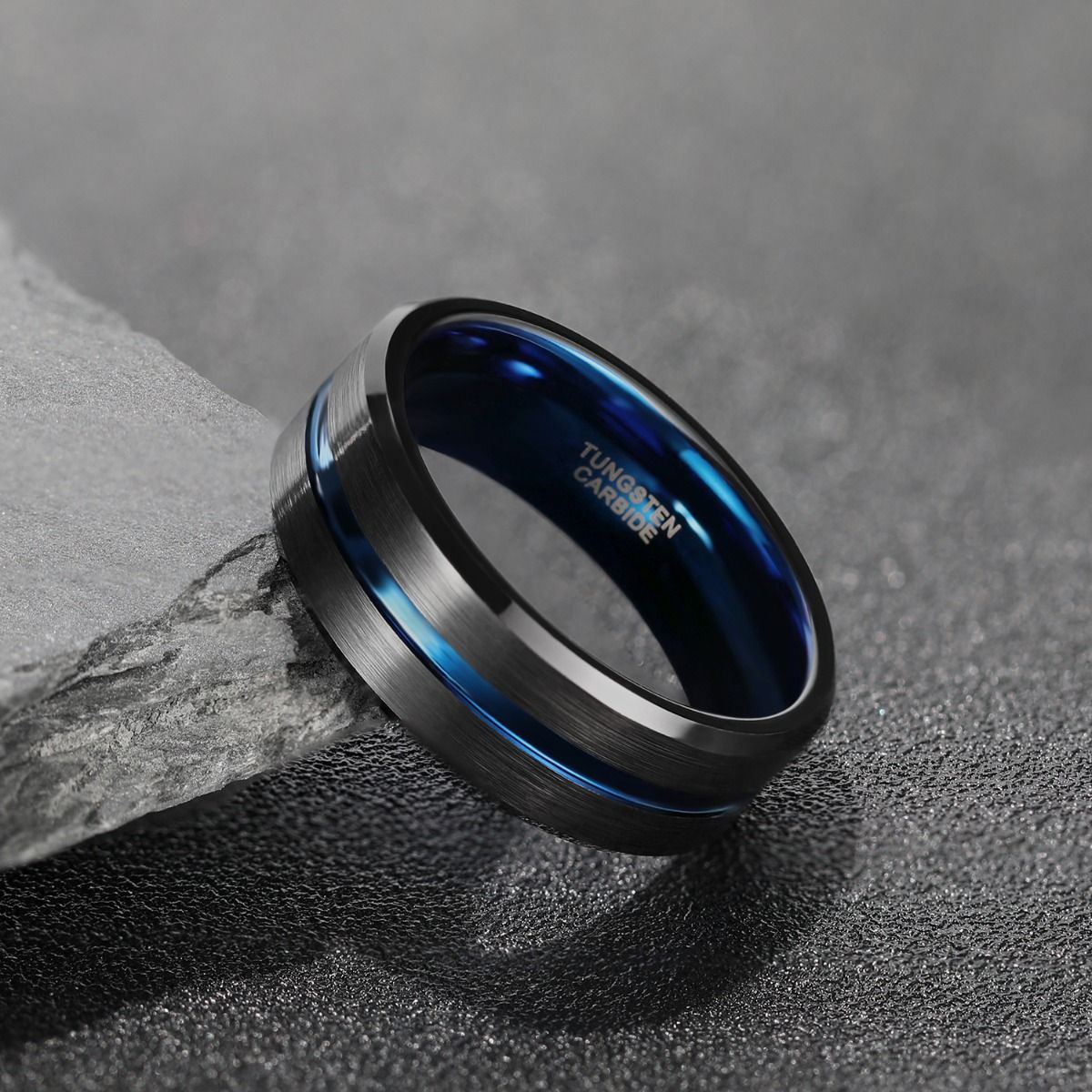 8mm Blue&Black Mens Tungsten Carbide Ring Blue Line Design Women Wedding Bands