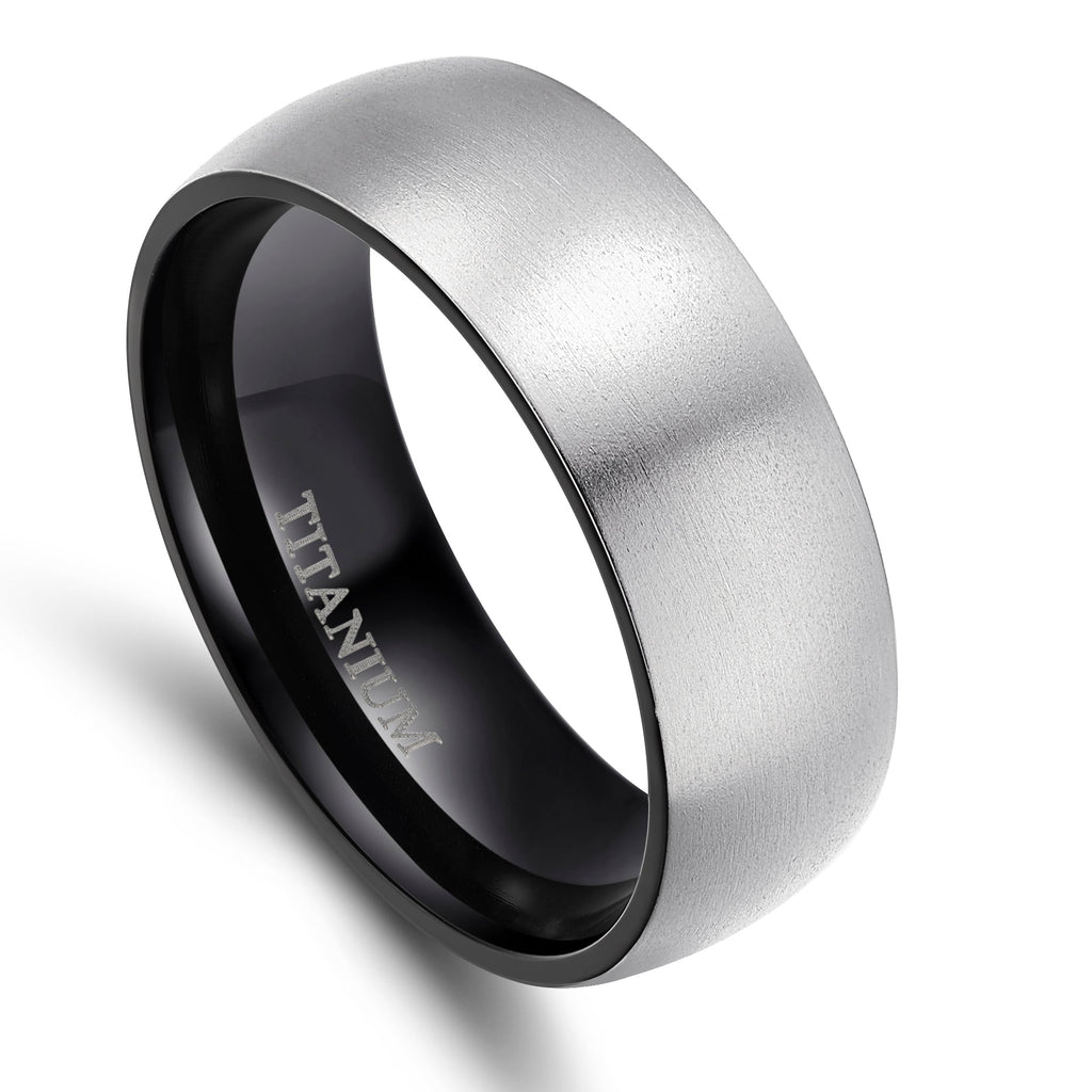 8mm Brushed Silver Black Titanium Ring Men Women Wedding Engagement Band Fashion Jewelry Anniversary Gifts