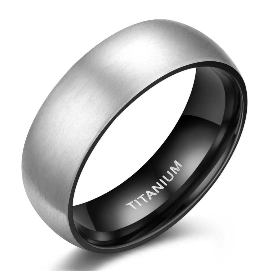 8mm Brushed Silver Black Titanium Ring Men Women Wedding Engagement Band Fashion Jewelry Anniversary Gifts