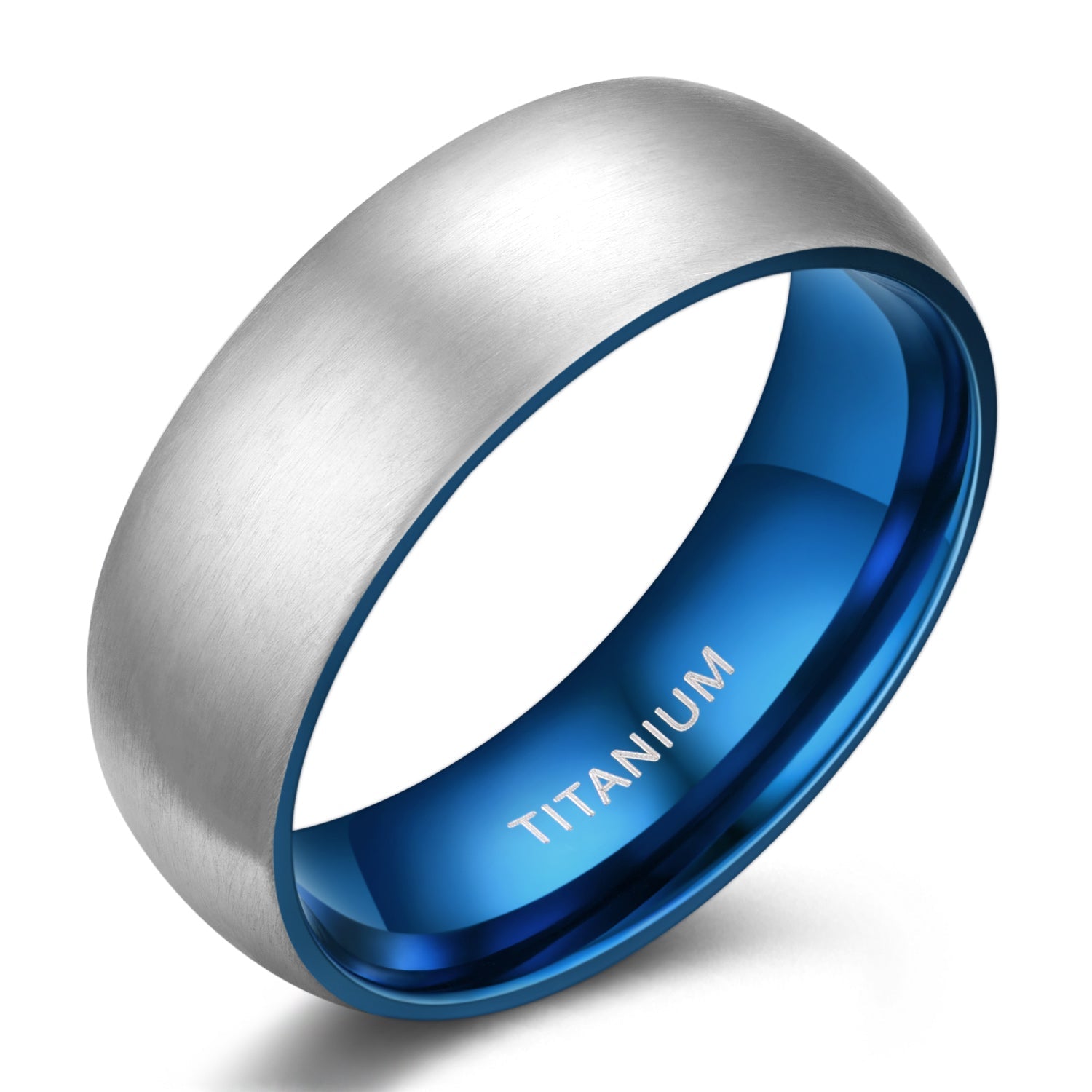 8mm Brushed Simple Silver Blue Color Titanium Ring Men Women Wedding Engagement Band Fashion Jewelry Anniversary Gifts