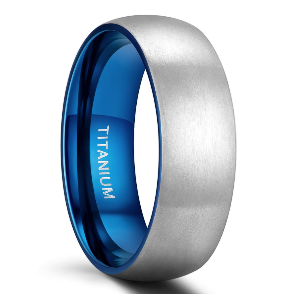 8mm Brushed Simple Silver Blue Color Titanium Ring Men Women Wedding Engagement Band Fashion Jewelry Anniversary Gifts