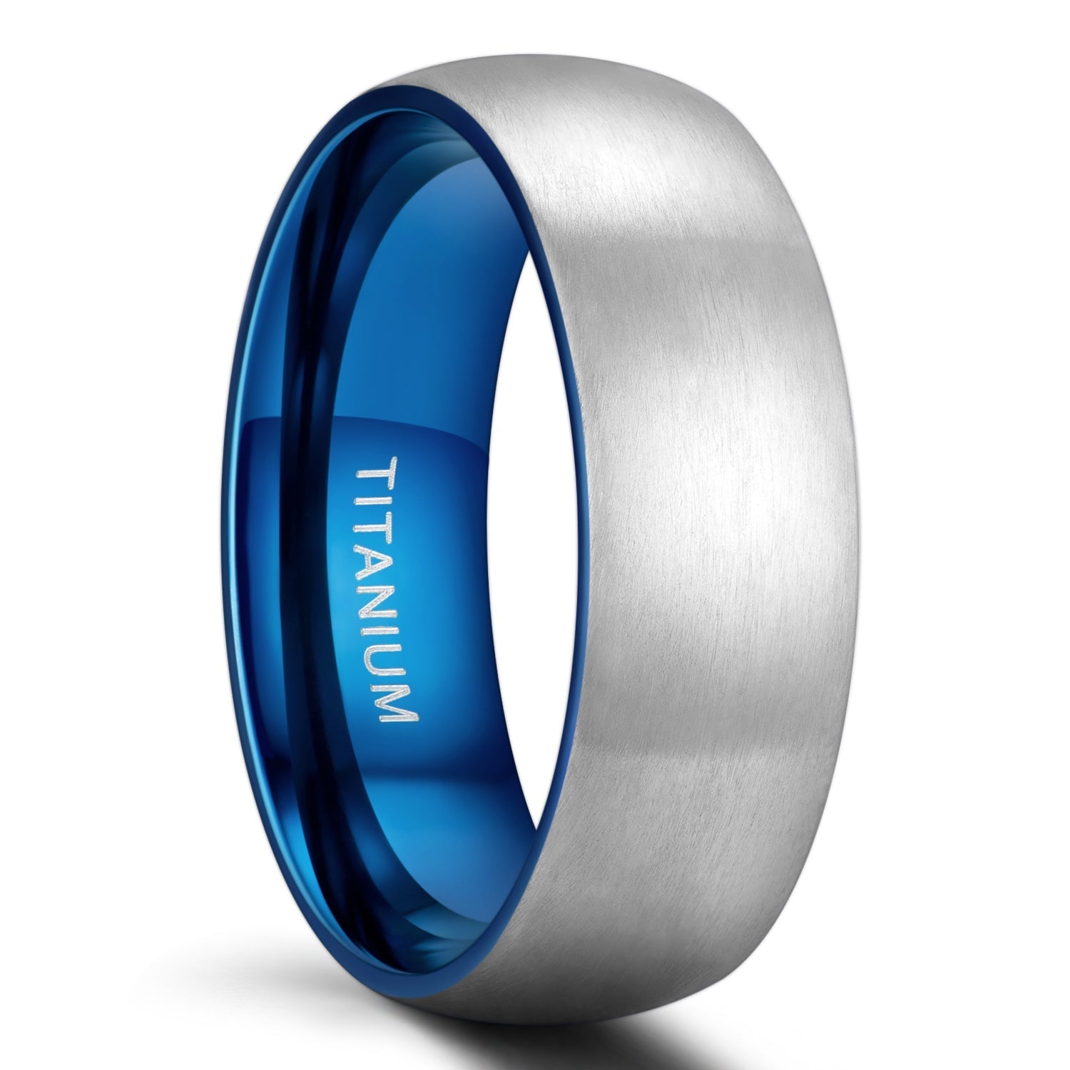 8mm Brushed Simple Silver Blue Color Titanium Ring Men Women Wedding Engagement Band Fashion Jewelry Anniversary Gifts