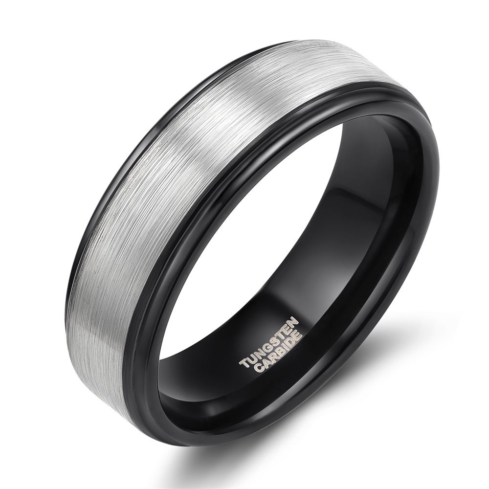8mm Brushed Tungsten Carbide Rings Black Gold Plated Men's Wedding Bands