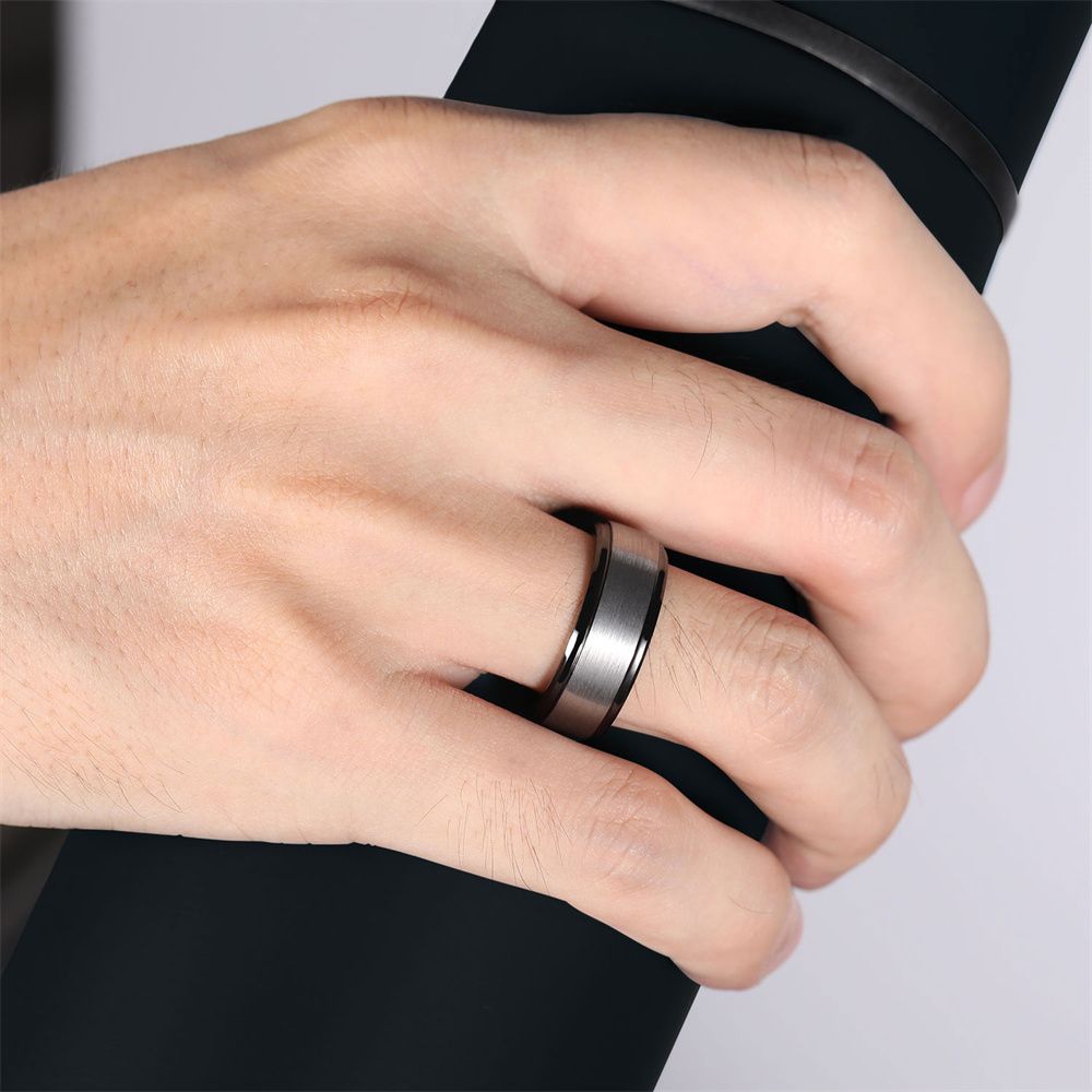 8mm Brushed Tungsten Carbide Rings Black Gold Plated Men's Wedding Bands
