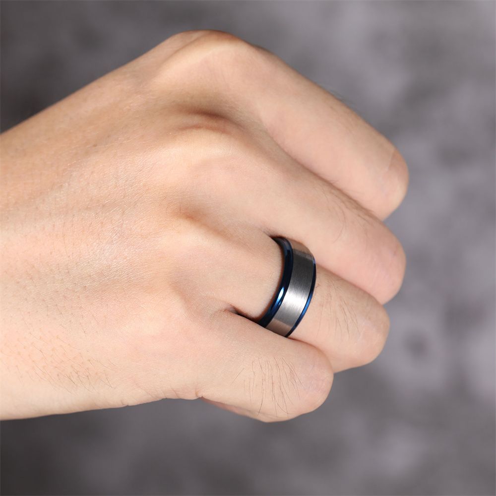 8mm Brushed Tungsten Carbide Rings Blue Inner Ring Men's Wedding Bands