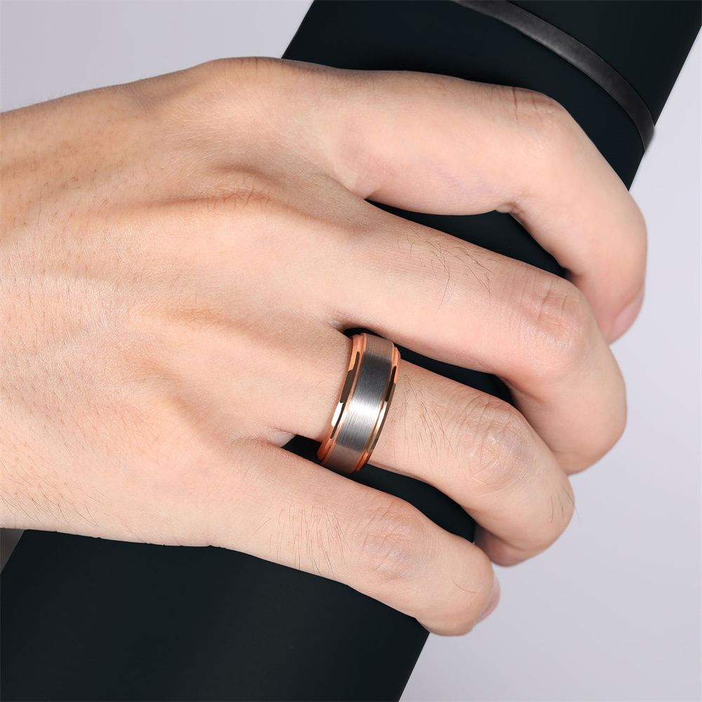 8mm Brushed Tungsten Rings 18k Gold Plated Men's Wedding Bands