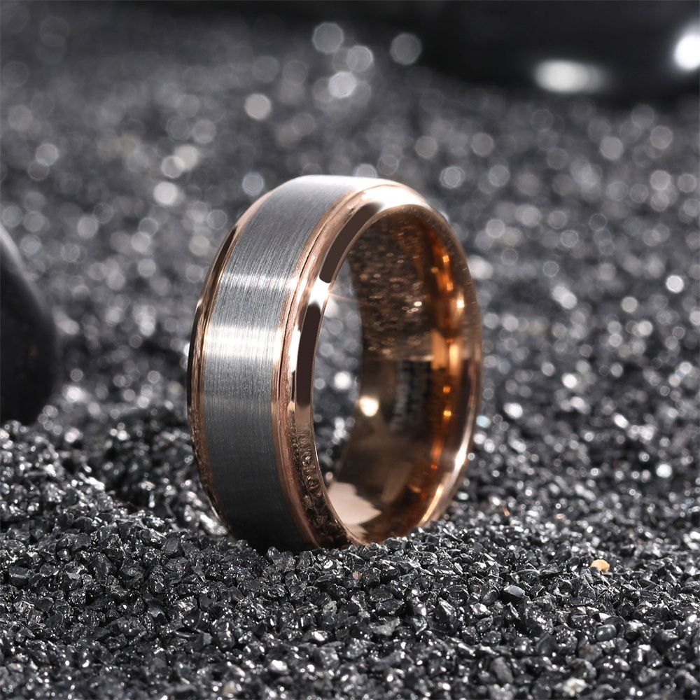 8mm Brushed Tungsten Rings 18k Gold Plated Men's Wedding Bands