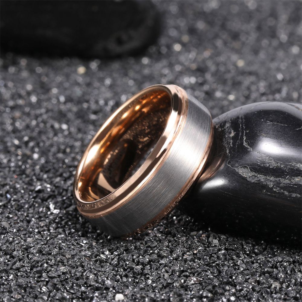 8mm Brushed Tungsten Rings 18k Gold Plated Men's Wedding Bands