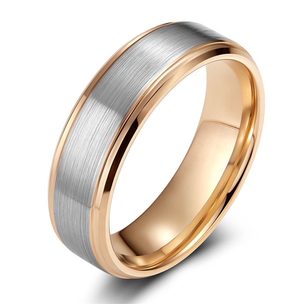 8mm Brushed Tungsten Rings 18k Gold Plated Men's Wedding Bands
