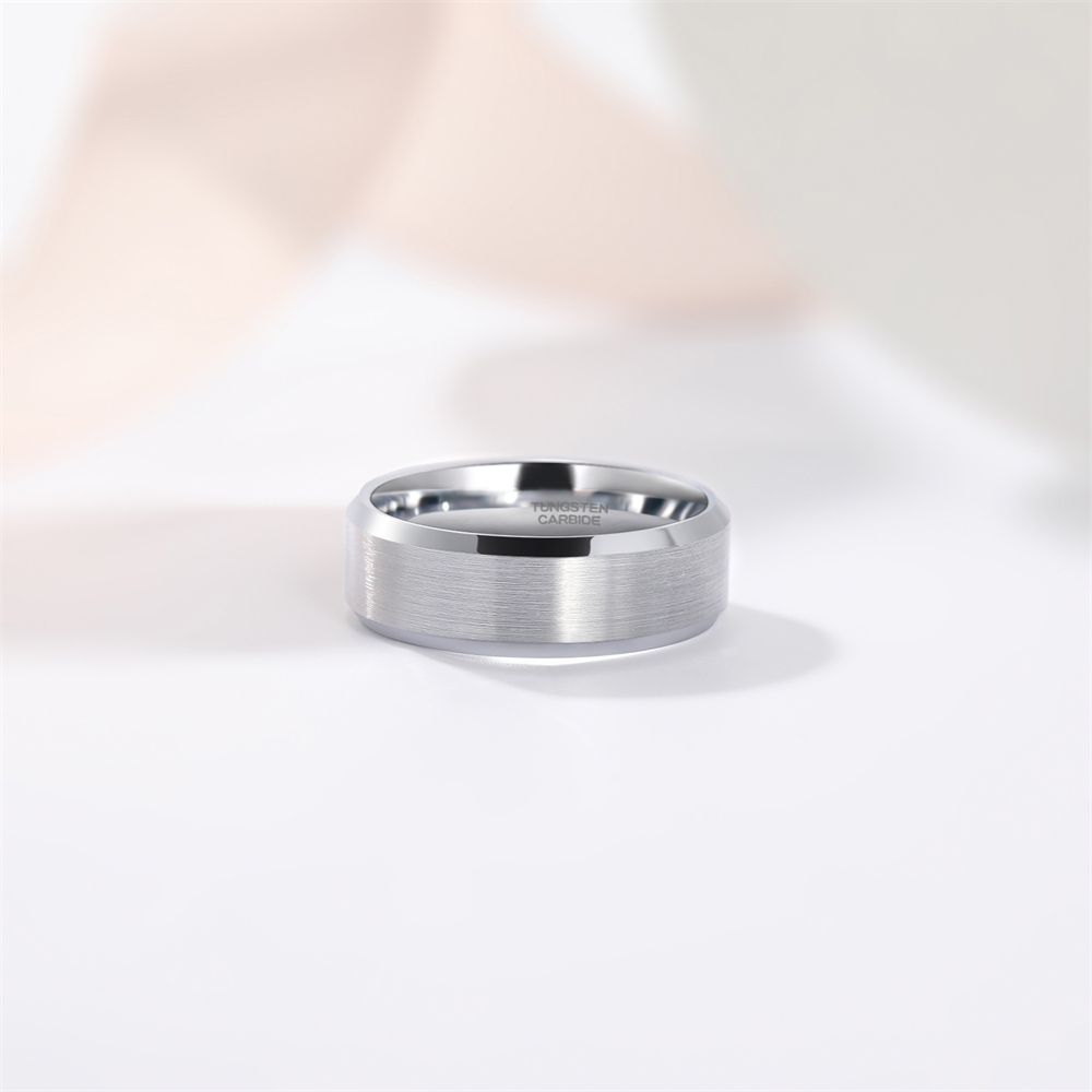 8mm Brushed Tungsten Rings Silver Men Tungsten Carbide Ring Wedding Rings