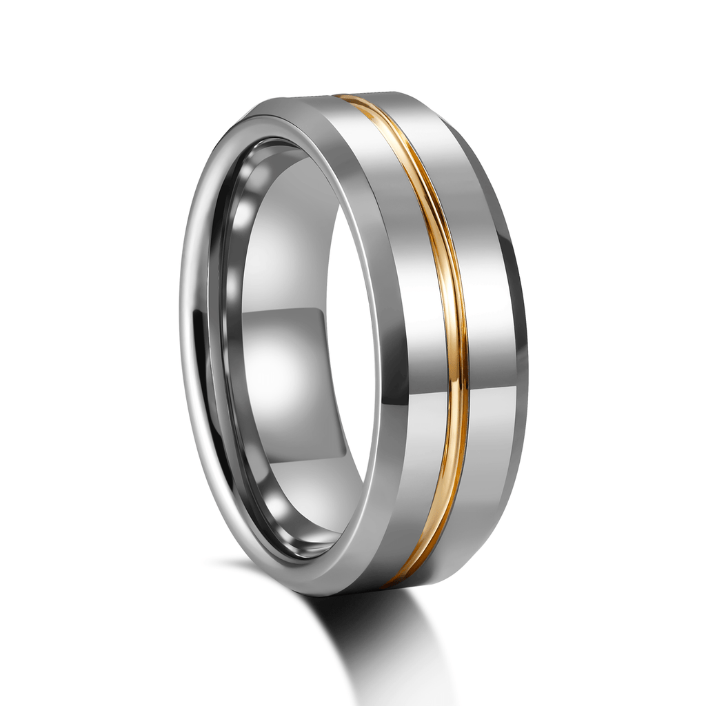 8mm Customized High Polished 24K Gold Inlay Tungsten Carbide Ring