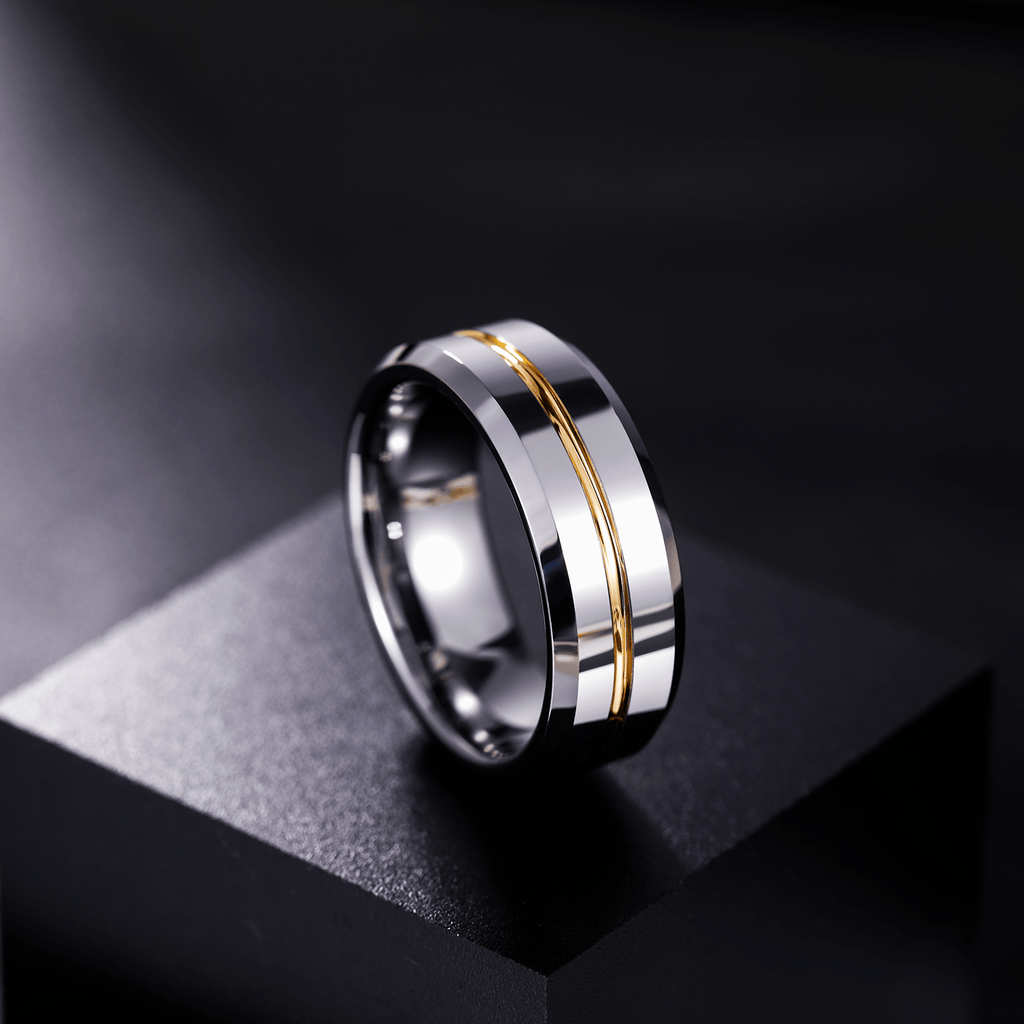 8mm Customized High Polished 24K Gold Inlay Tungsten Carbide Ring