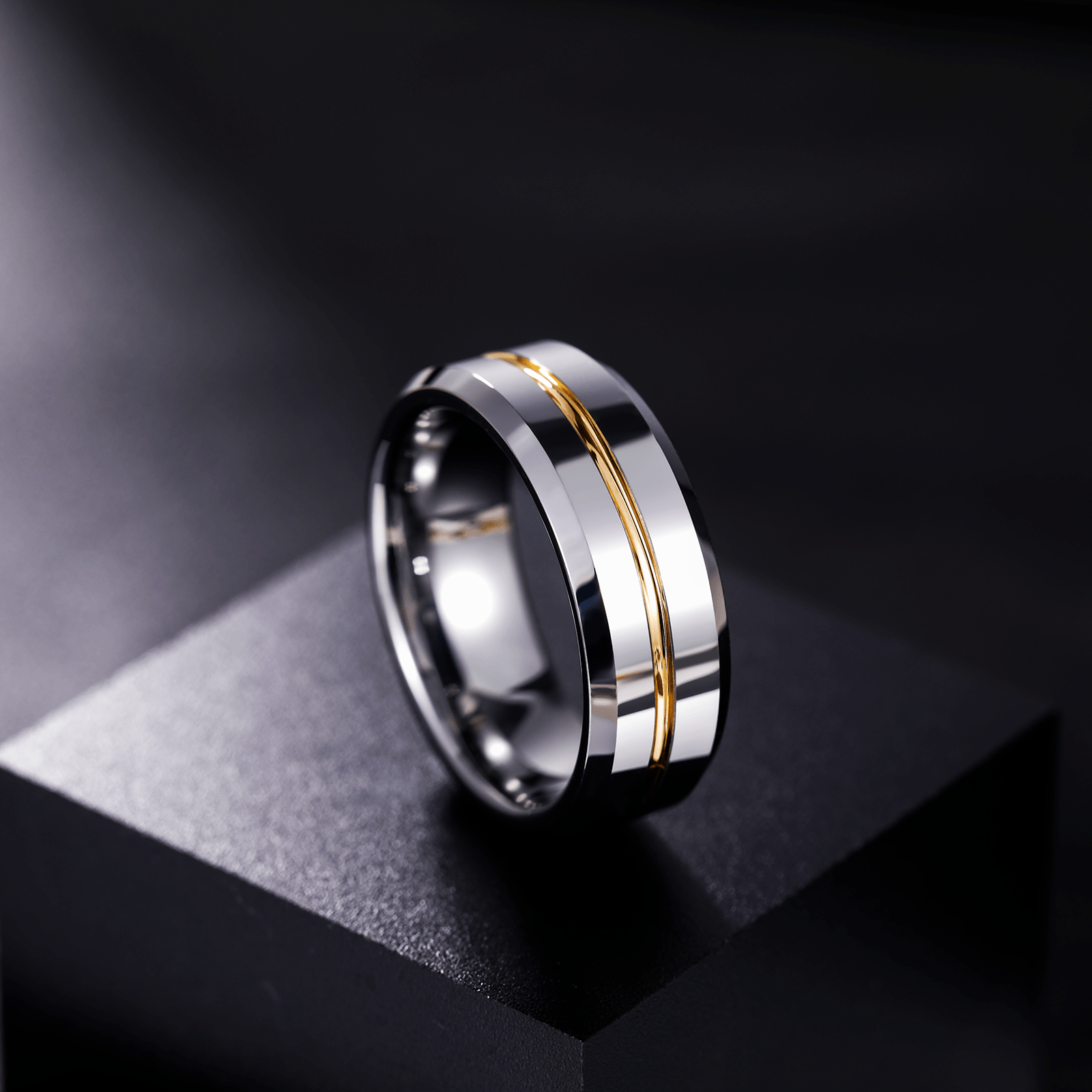8mm Customized High Polished 24K Gold Inlay Tungsten Carbide Ring