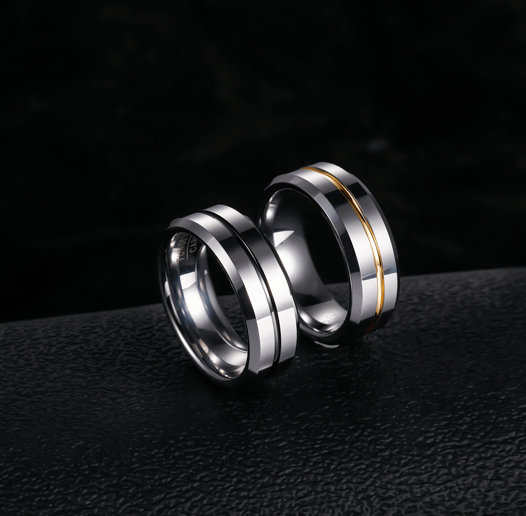 8mm Customized High Polished 24K Gold Inlay Tungsten Carbide Ring