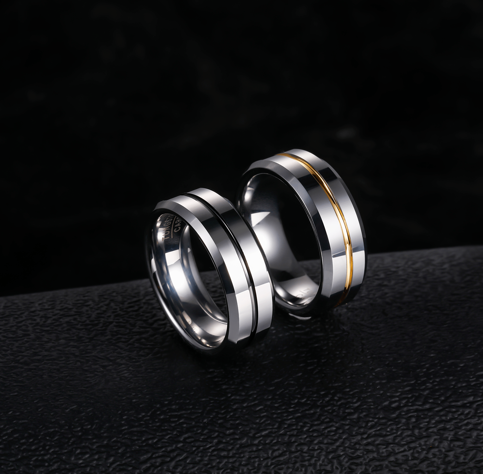 8mm Customized High Polished 24K Gold Inlay Tungsten Carbide Ring