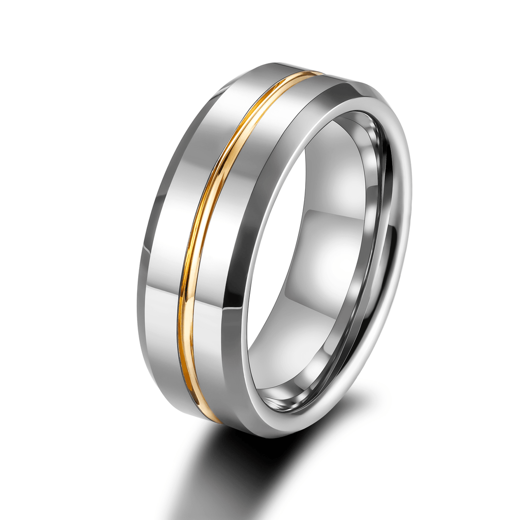 8mm Customized High Polished 24K Gold Inlay Tungsten Carbide Ring