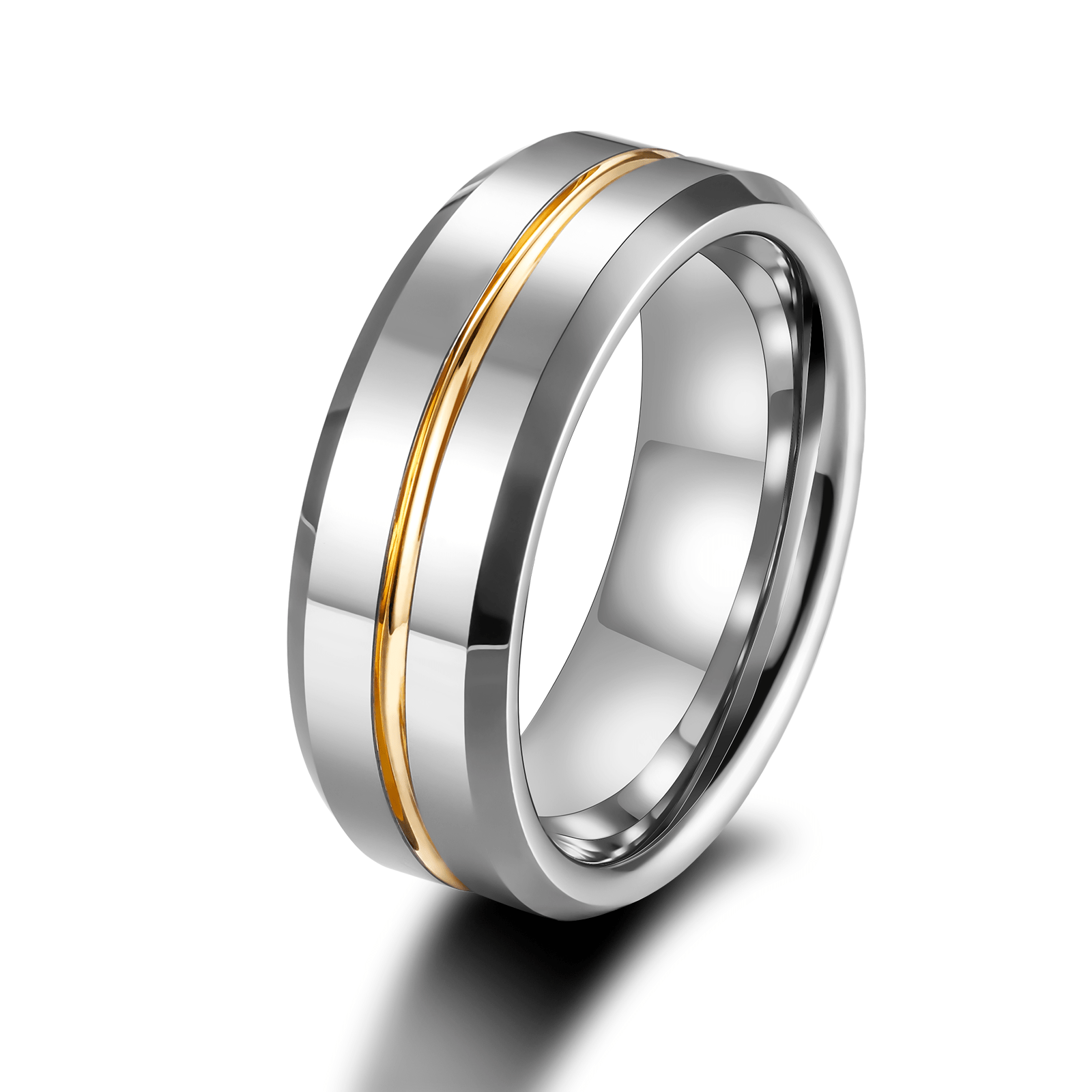 8mm Customized High Polished 24K Gold Inlay Tungsten Carbide Ring