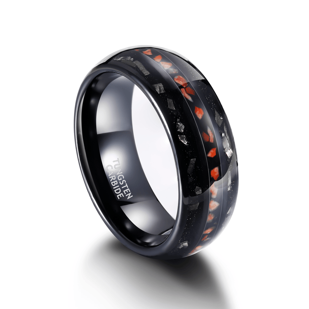 8mm Dinosaur Bone Dual Channel Black Sand Metal Slag Black Tungsten Ring