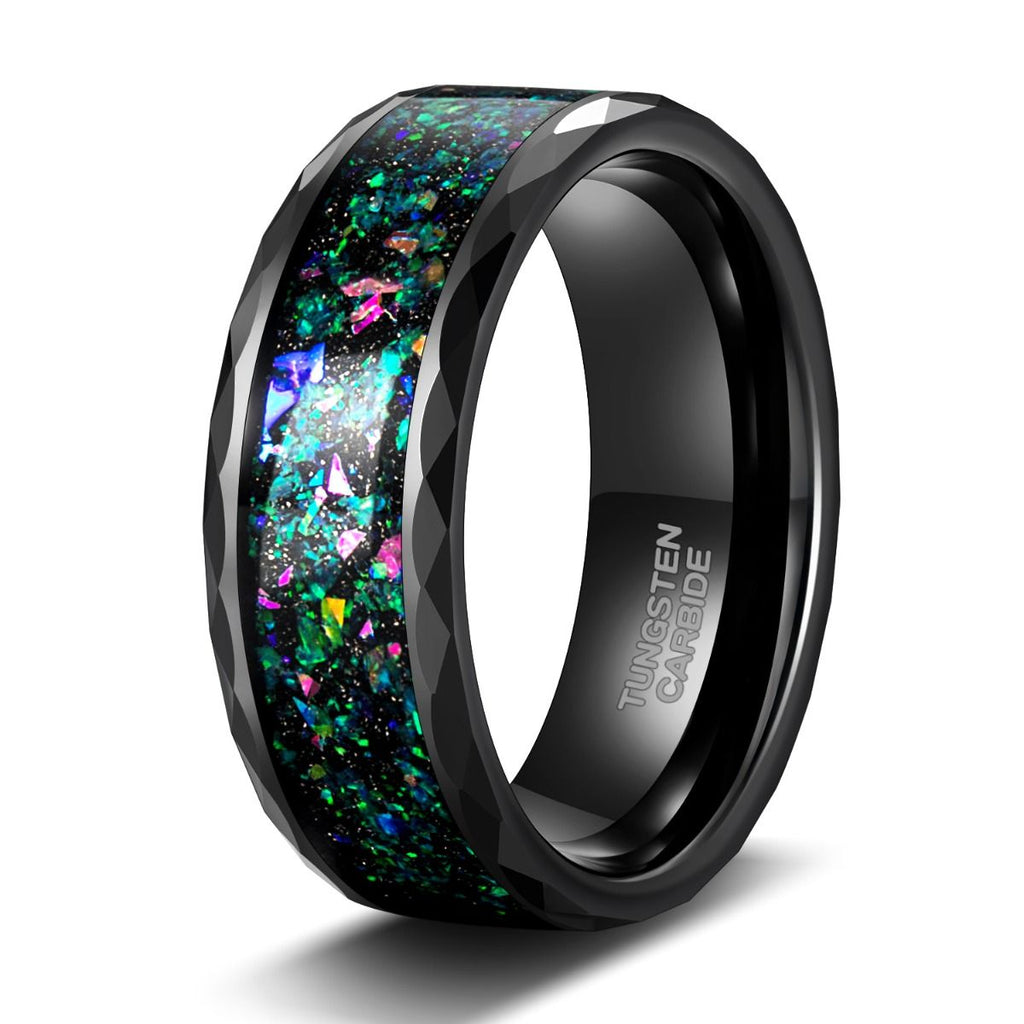 8mm Dome Polished With Multi-Colors Opal Inlay Tungsten Ring Women Men Black Tungsten Opal Ring