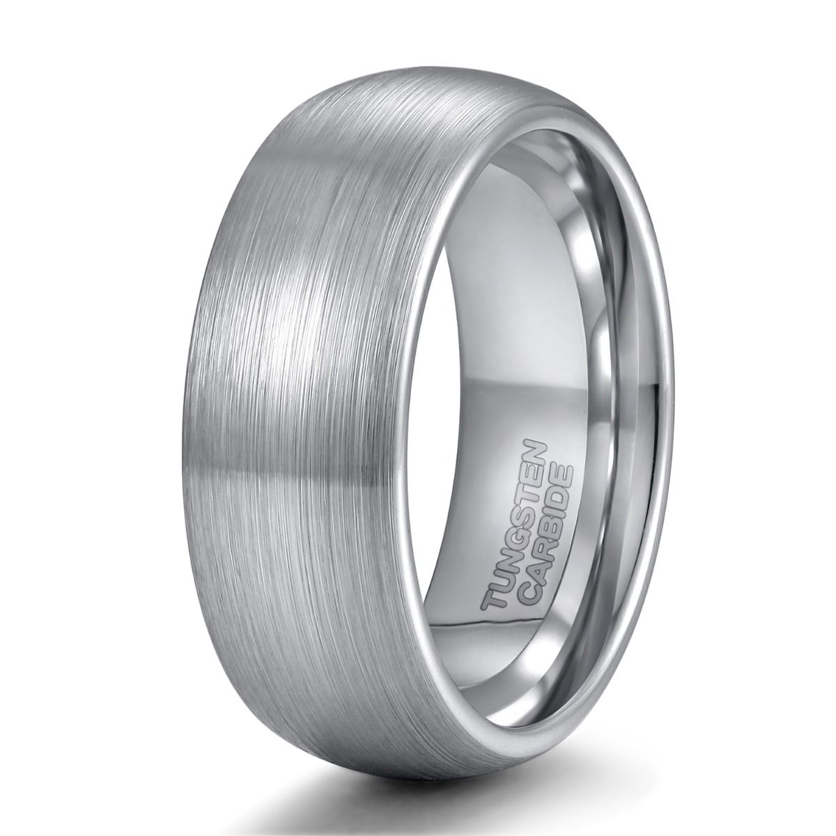8mm Domed Tungsten Carbide Ring Men Silver Color Brushed Wedding Bands
