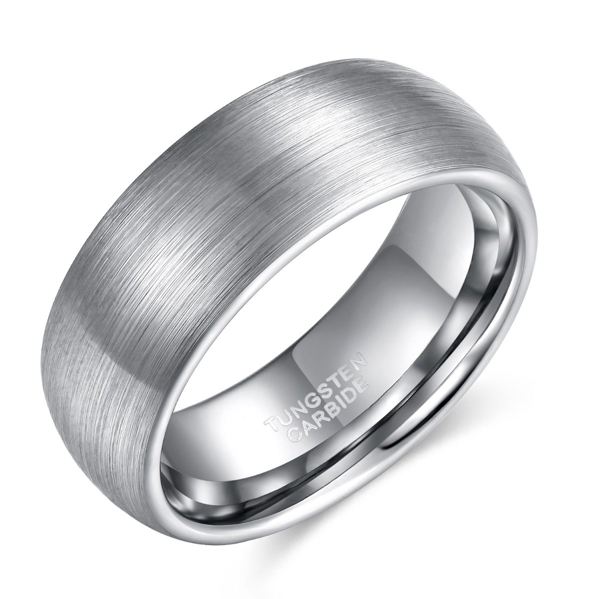 8mm Domed Tungsten Carbide Ring Men Silver Color Brushed Wedding Bands