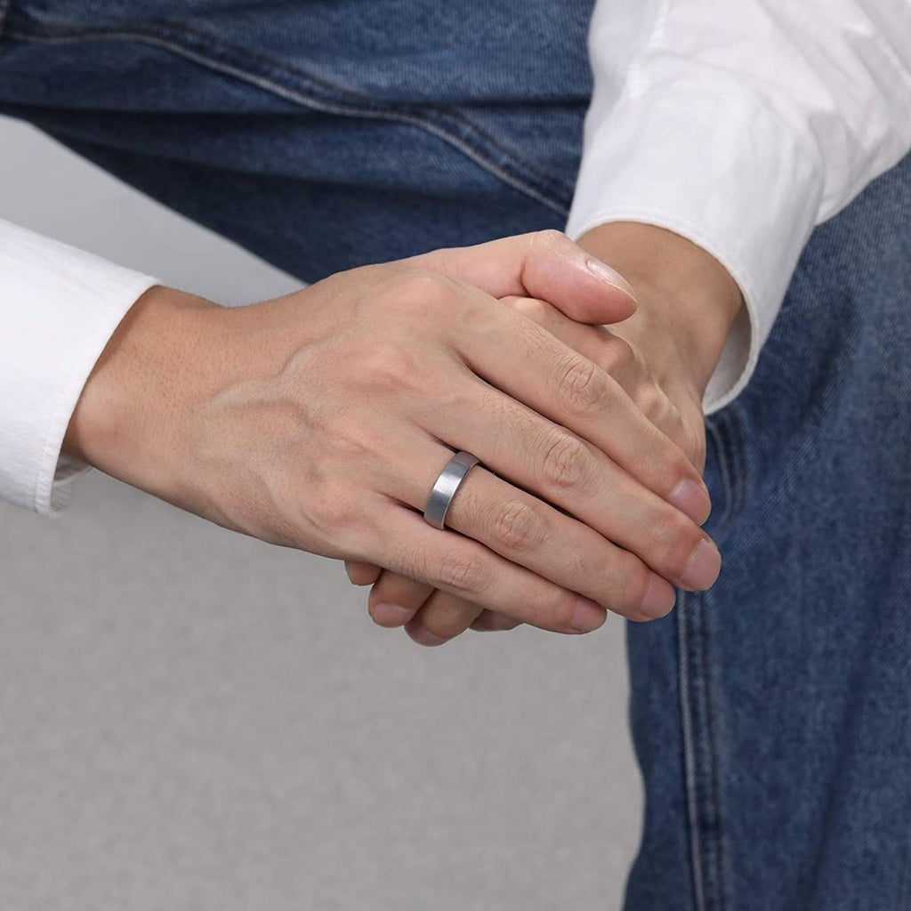 8mm Domed Tungsten Carbide Ring Men Silver Color Brushed Wedding Bands