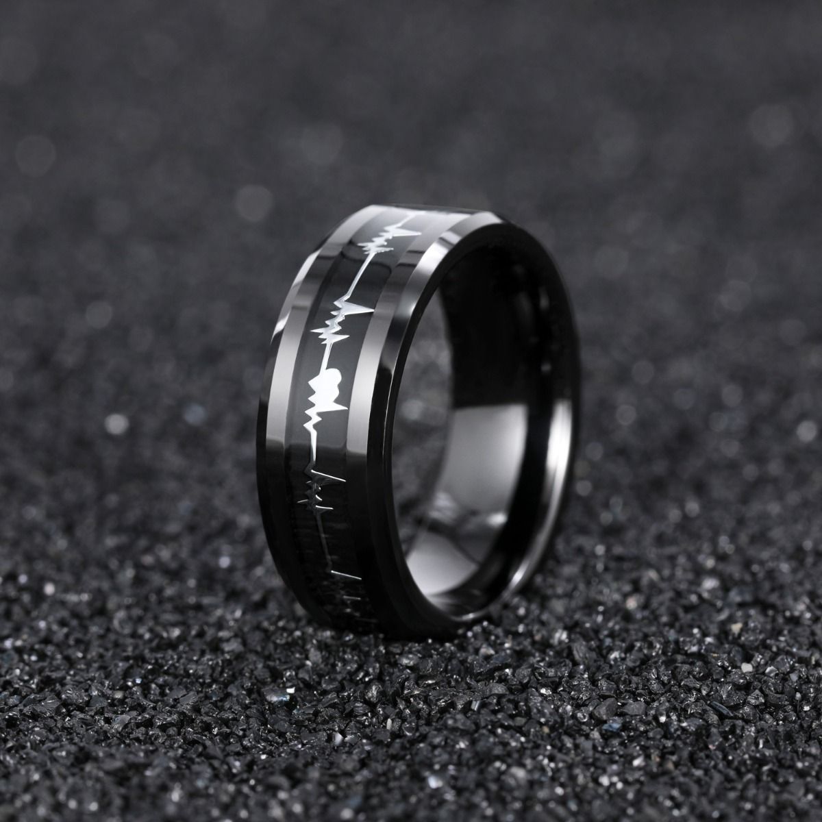 8mm EKG Heartbeat Black Tungsten Ring Men Women Color Changing Latest Design Tungsten Ring For Couple