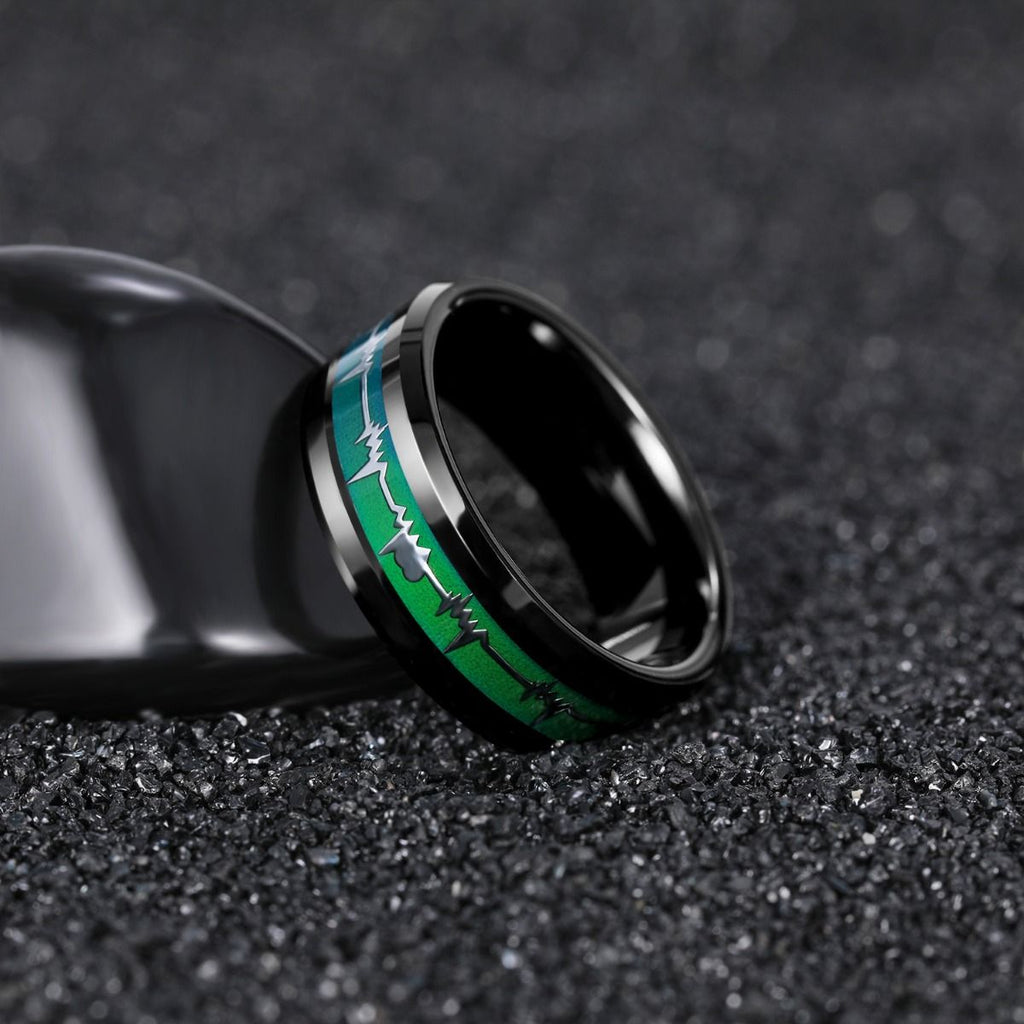 8mm EKG Heartbeat Black Tungsten Ring Men Women Color Changing Latest Design Tungsten Ring For Couple