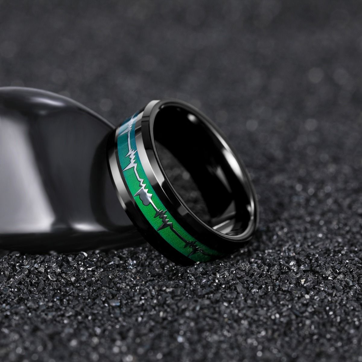 8mm EKG Heartbeat Black Tungsten Ring Men Women Color Changing Latest Design Tungsten Ring For Couple