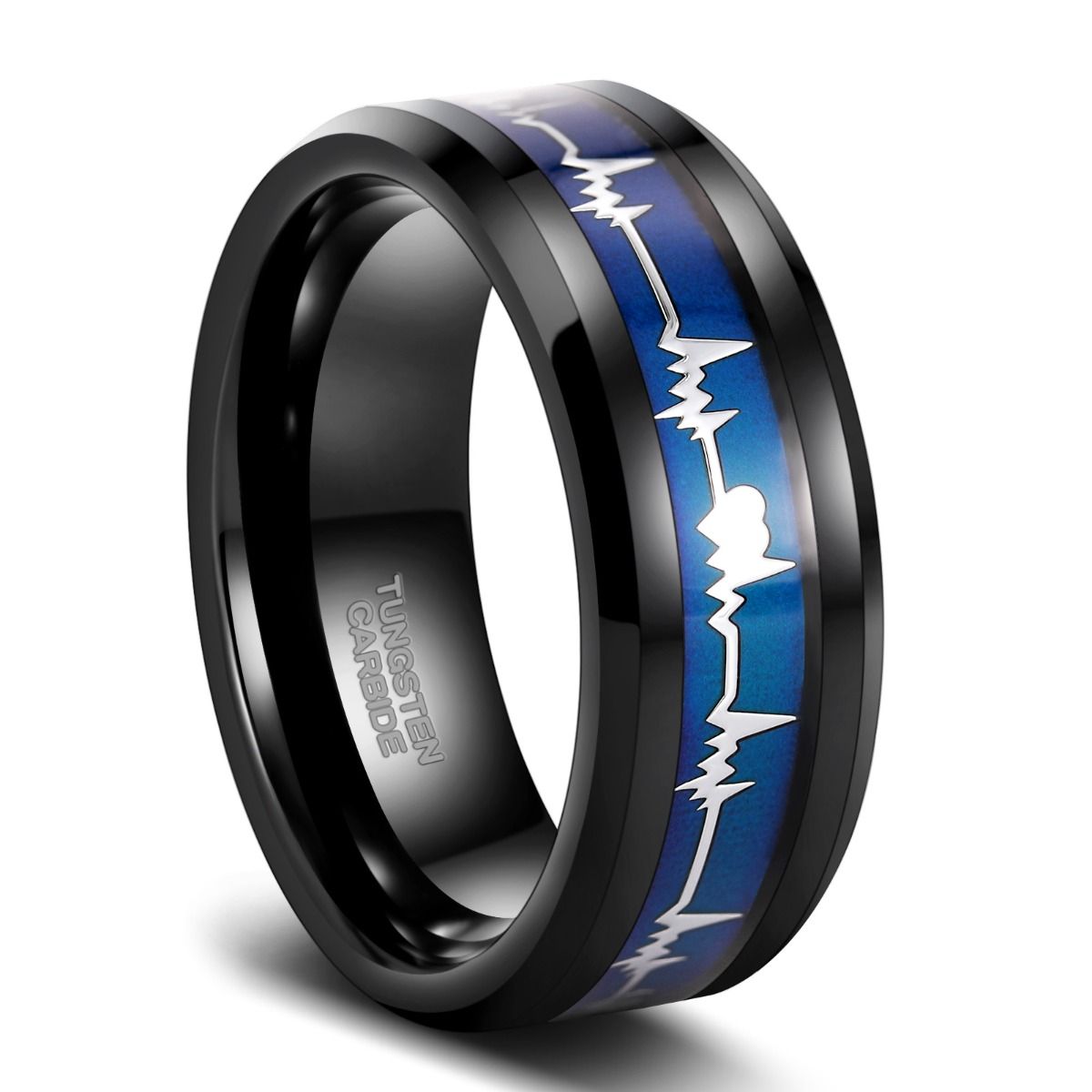 8mm EKG Heartbeat Black Tungsten Ring Men Women Color Changing Latest Design Tungsten Ring For Couple