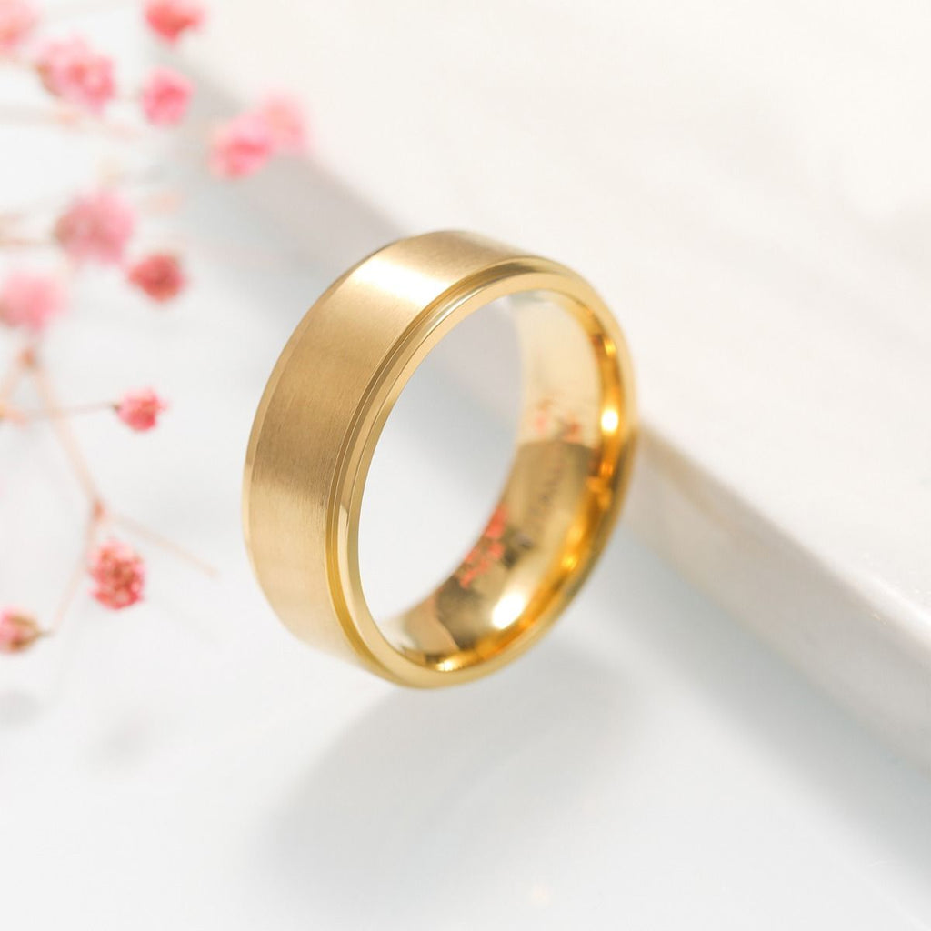 8mm Gold Color Brushed Titanium Ring Men Engagement Wedding Bands