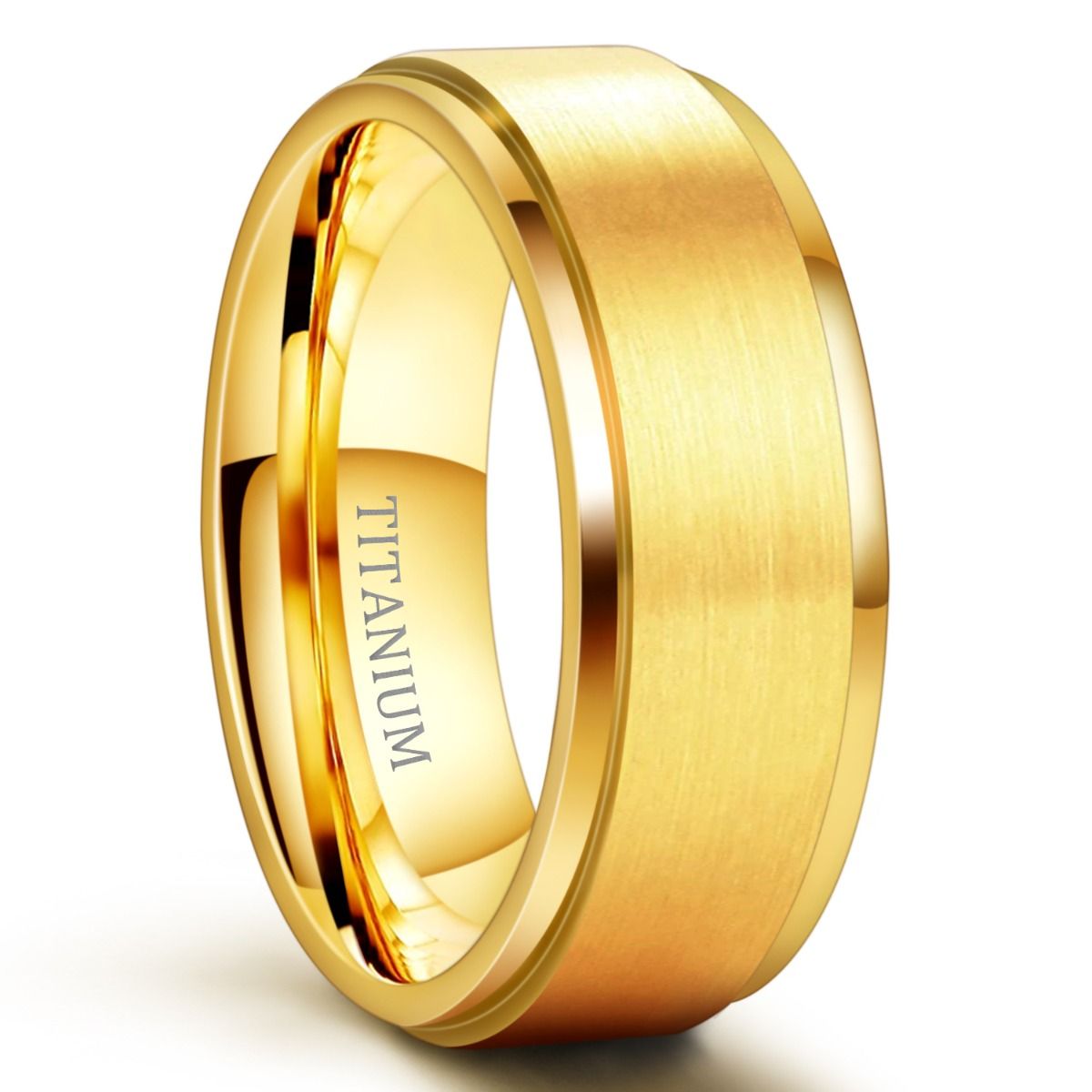 8mm Gold Color Brushed Titanium Ring Men Engagement Wedding Bands