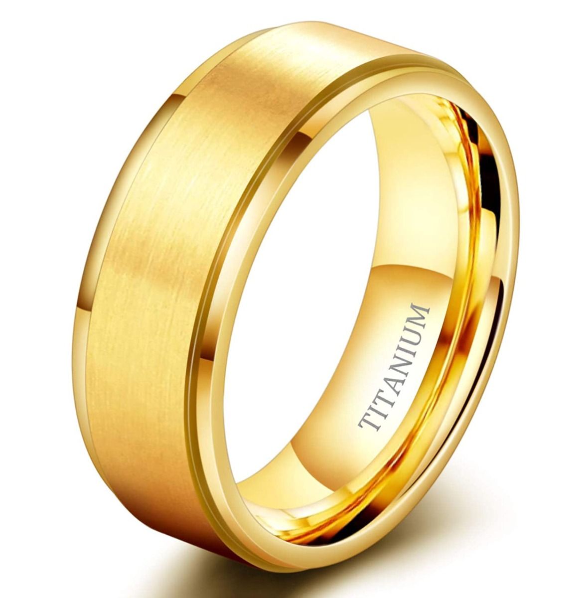 8mm Gold Color Brushed Titanium Ring Men Engagement Wedding Bands