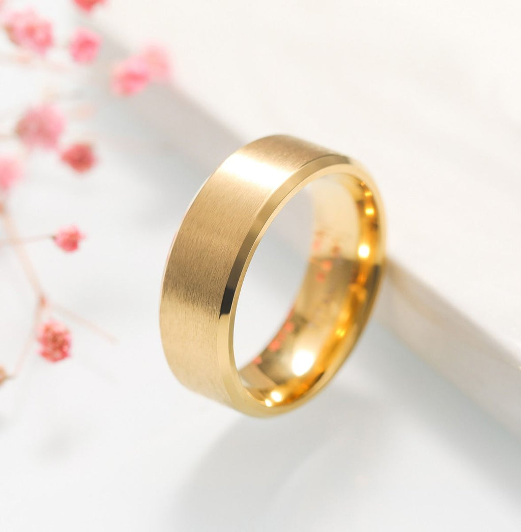 8mm Gold Colour Titanium Rings Man Women Brushed Matte Wedding Band Engagement Rings