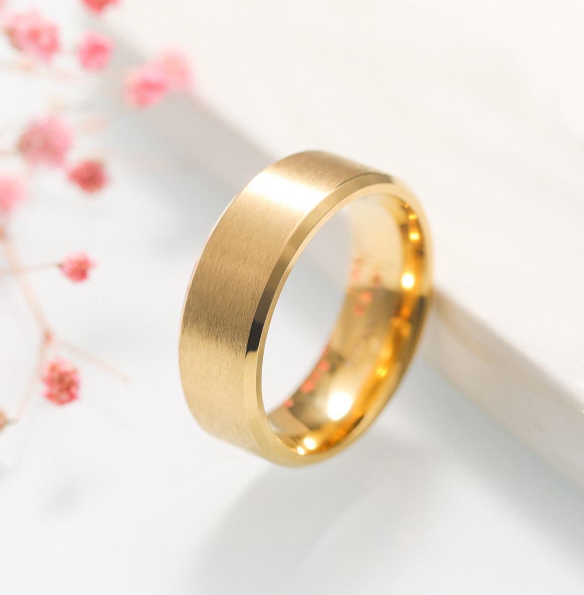 8mm Gold Colour Titanium Rings Man Women Brushed Matte Wedding Band Engagement Rings