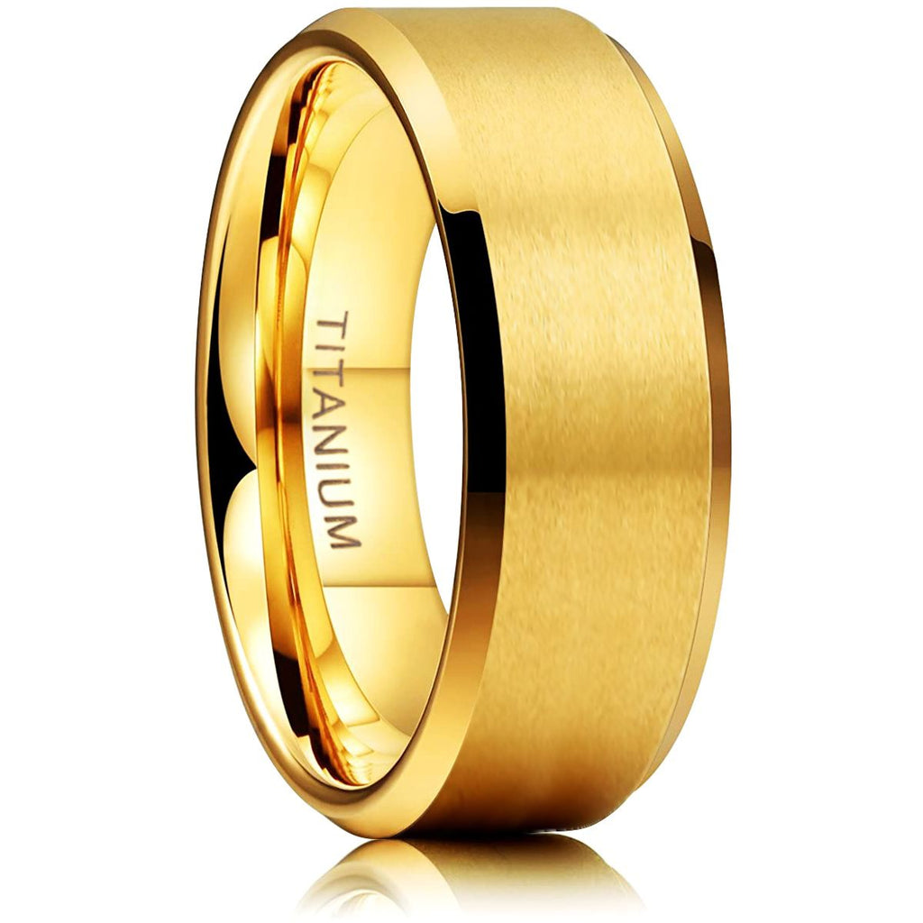 8mm Gold Colour Titanium Rings Man Women Brushed Matte Wedding Band Engagement Rings