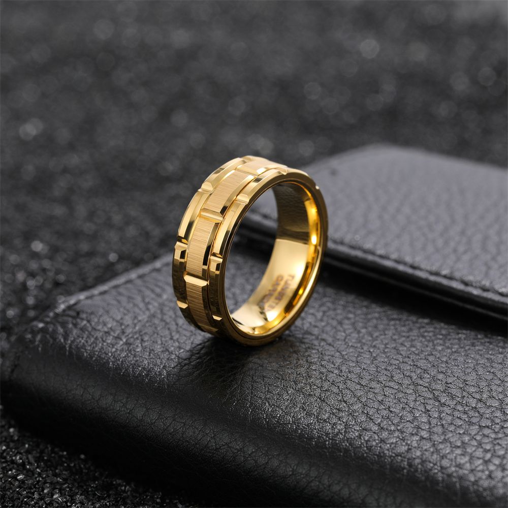 8mm Gold Tungsten Ring Mechanical Seal Inlay Men Rings