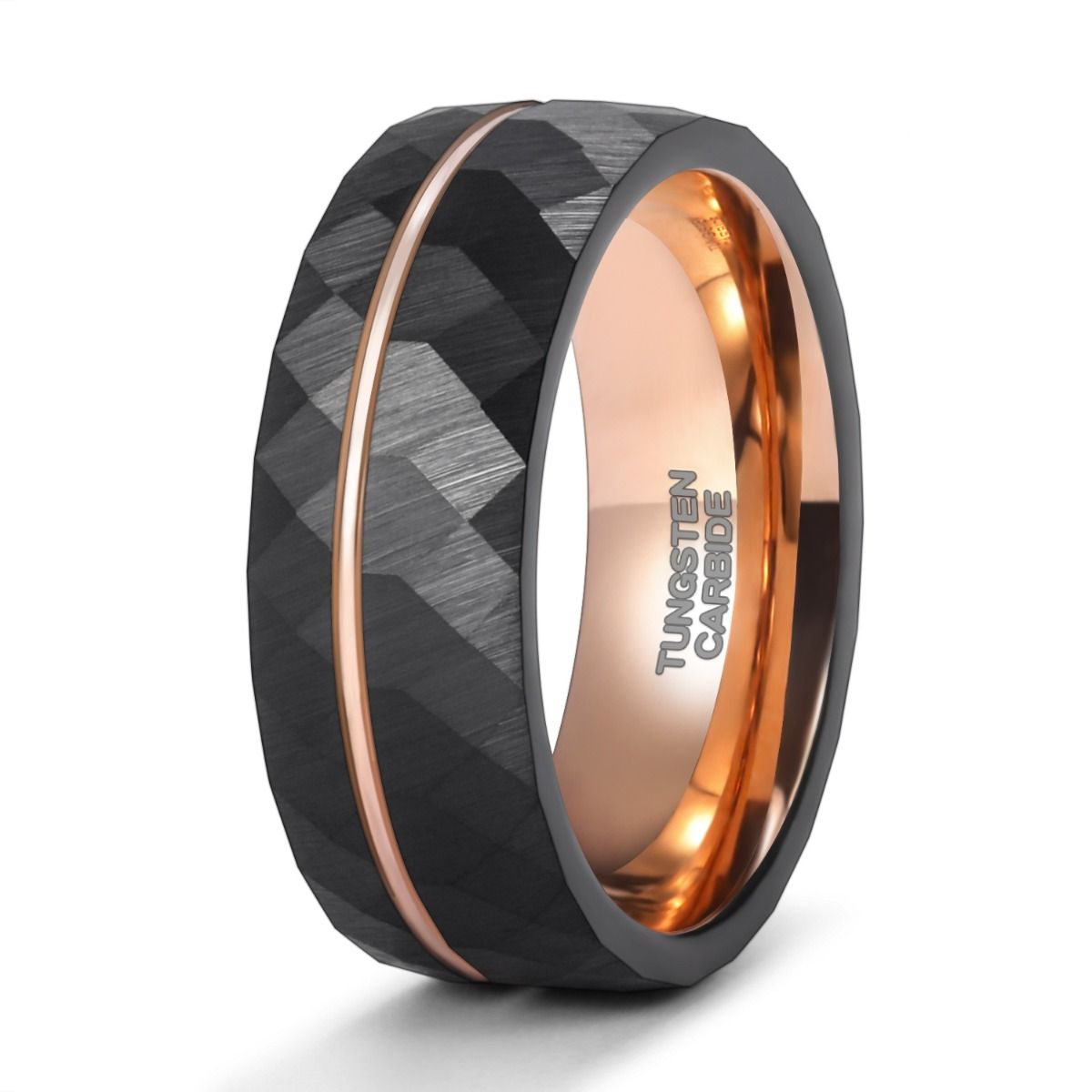 8mm Hammered Tungsten Carbide Rings Rose Gold Couple Wedding Bands