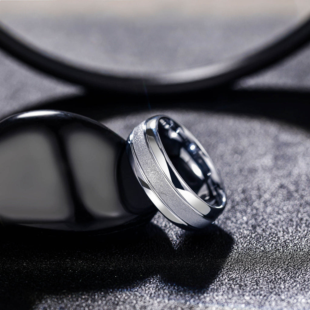 8MM High Polished Edge Sandblasted Silver 24K Gold Plated Domed Tungsten Carbide Ring