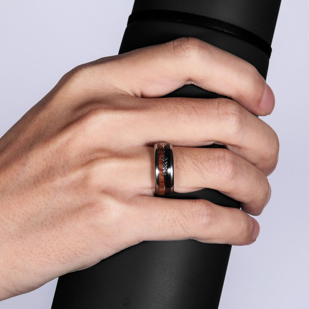 8mm Inlay Men Rings Vikings Hunting Bands Koa Zebra Wood Deer Antler Arrow Tungsten Rings
