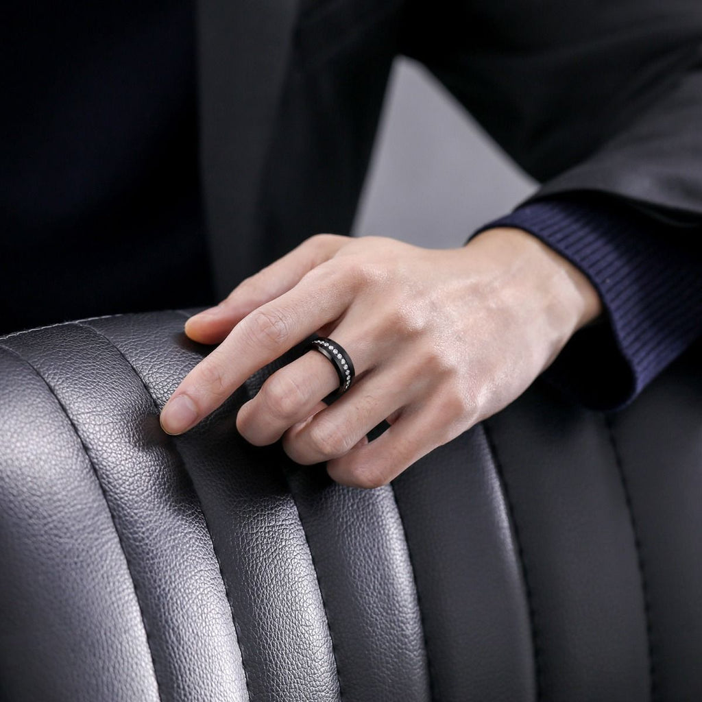 8mm Men Black Zircon Inlay Tungsten Ring Engagement Wedding Bands High Polished