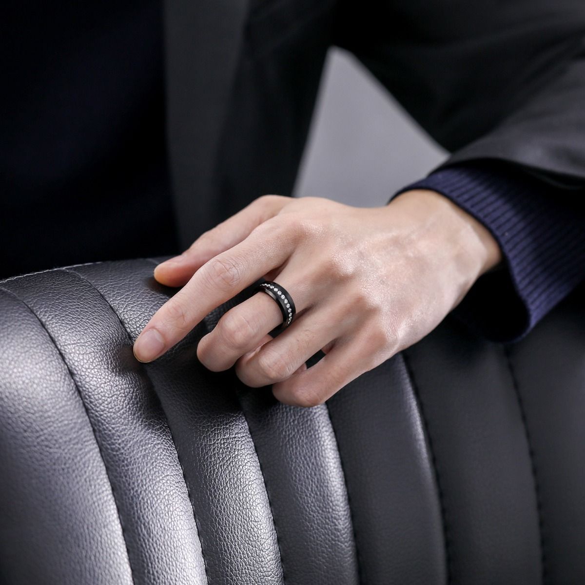 8mm Men Black Zircon Inlay Tungsten Ring Engagement Wedding Bands High Polished