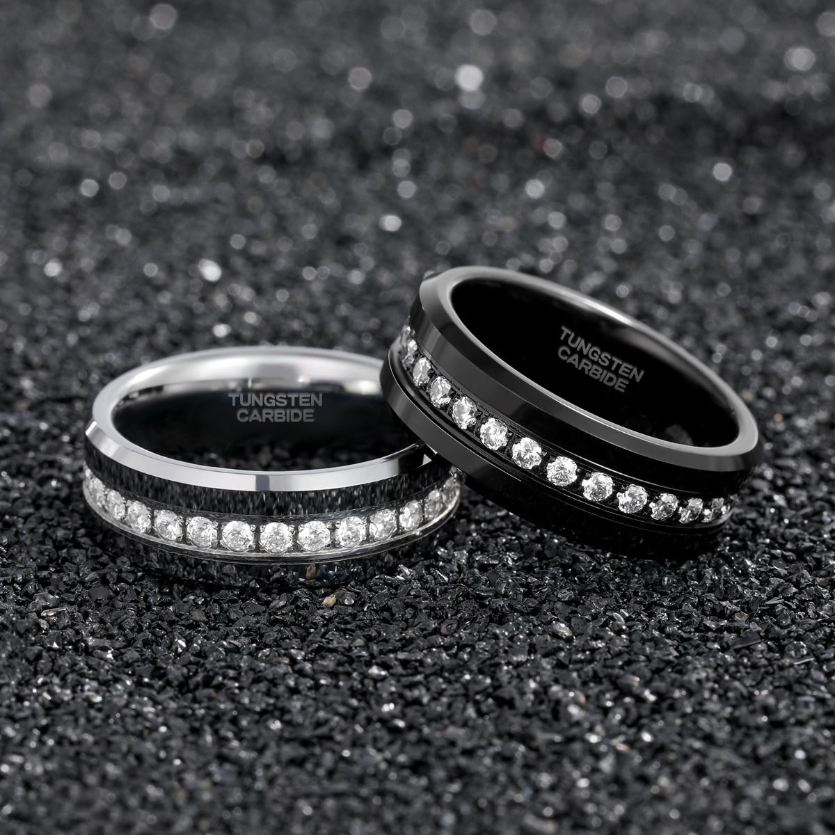 8mm Men Black Zircon Inlay Tungsten Ring Engagement Wedding Bands High Polished