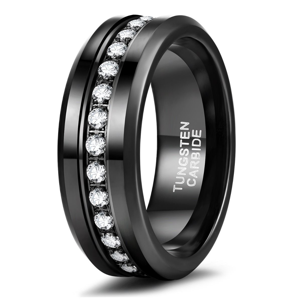 8mm Men Black Zircon Inlay Tungsten Ring Engagement Wedding Bands High Polished