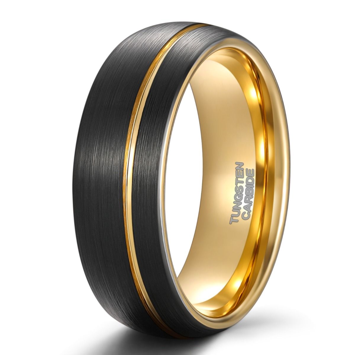 8mm Men Gold Groove Black Tungsten Ring Asymmetric Gold Thread Women Two Tone Brushed Ring