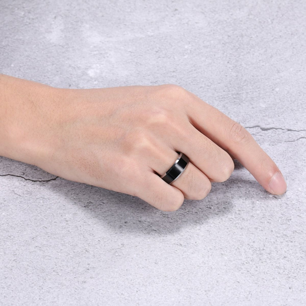 8mm Mens Tungsten Carbide Ring Black High Polished Engagement Wedding Bands