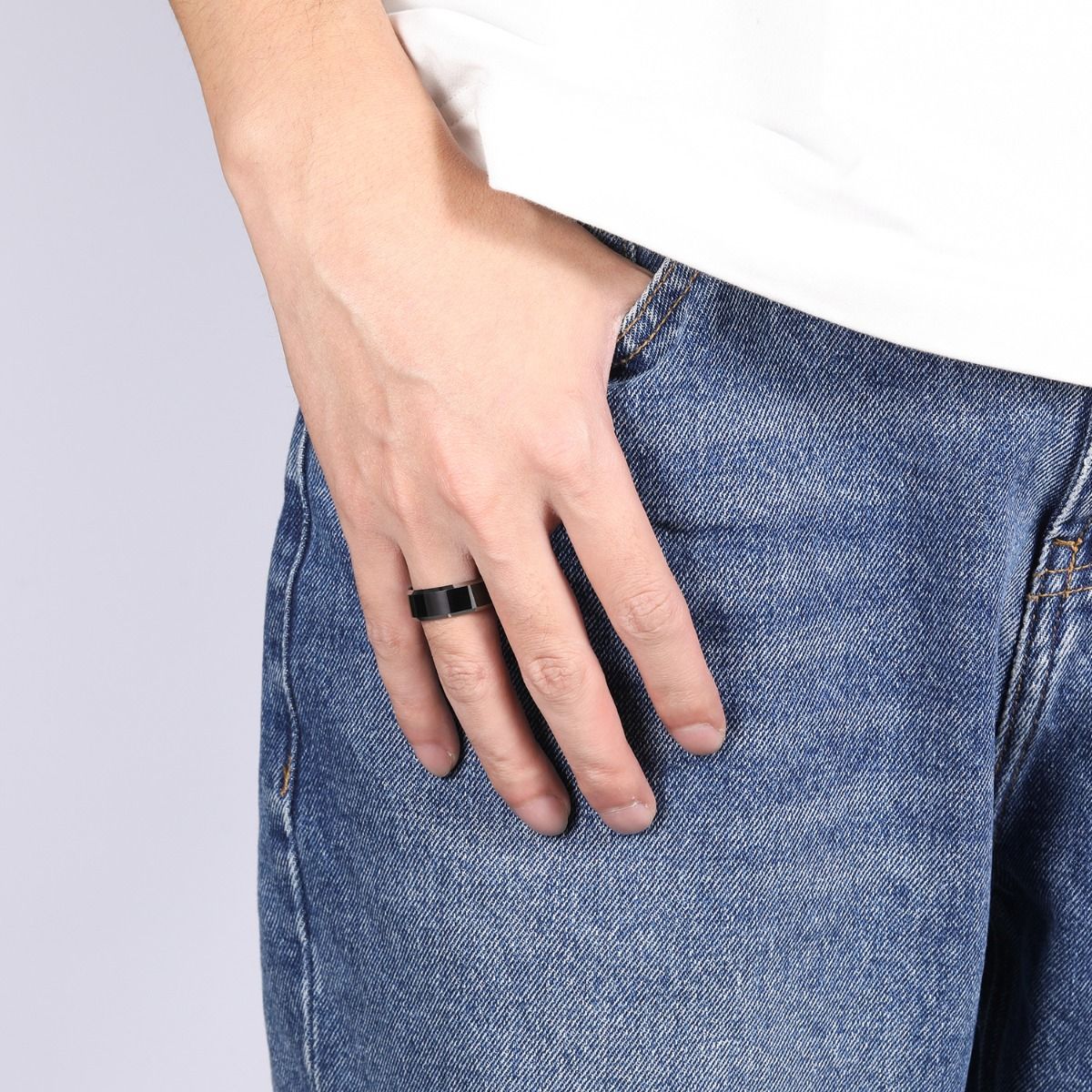 8mm Mens Tungsten Carbide Ring Black High Polished Engagement Wedding Bands