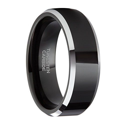 8mm Mens Tungsten Carbide Ring Black High Polished Engagement Wedding Bands