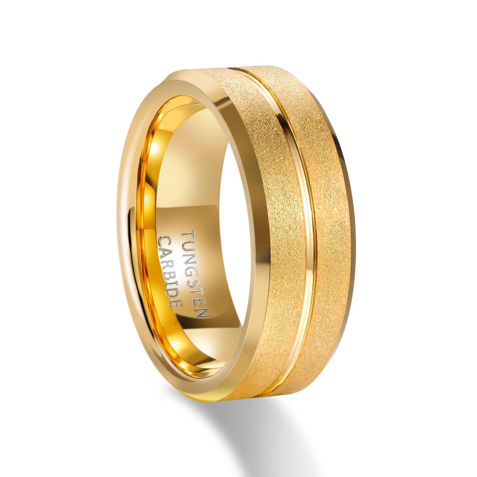 8MM Men's Wedding Tungsten Ring Silver 24K Gold Plated Sandblasted Grooved