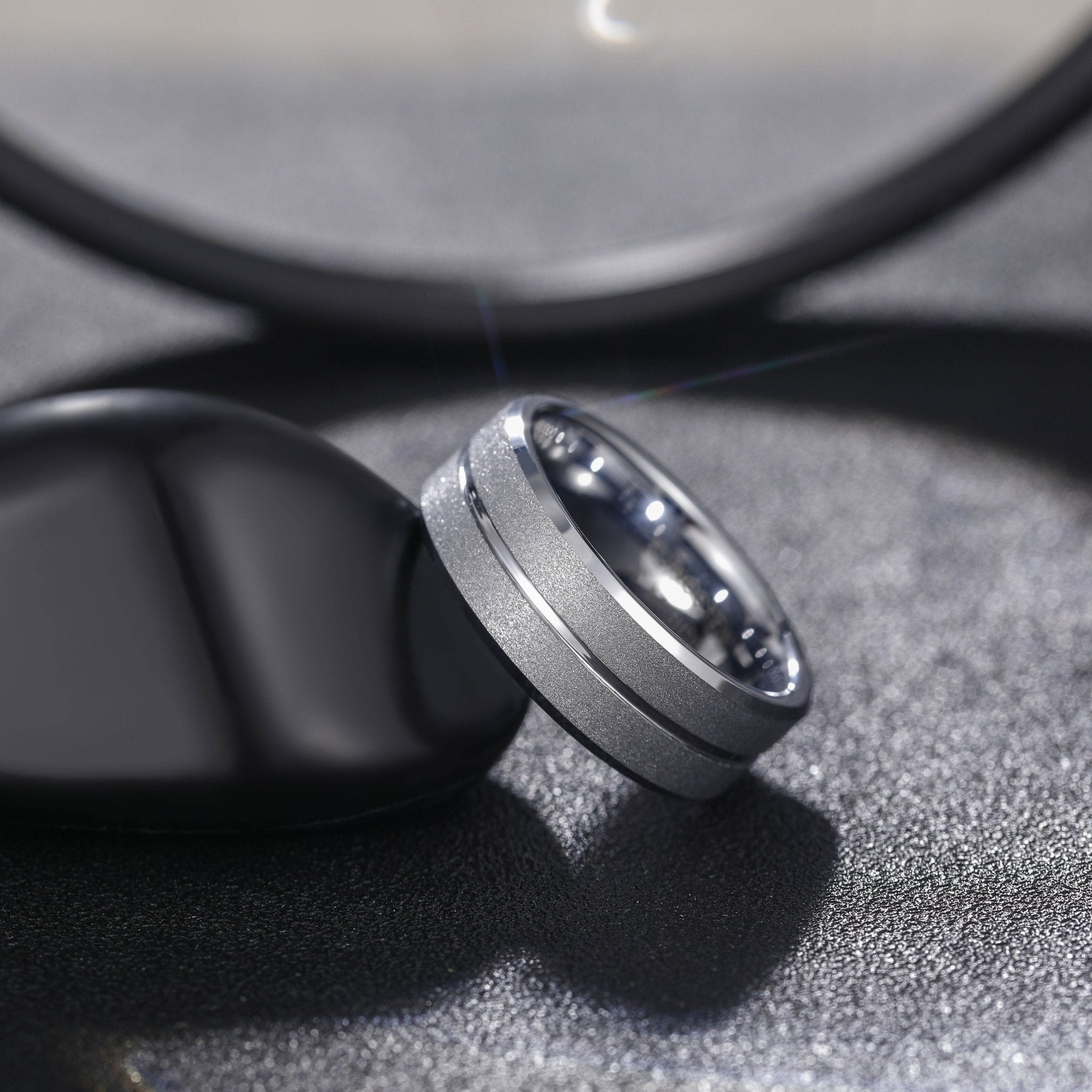 8MM Men's Wedding Tungsten Ring Silver 24K Gold Plated Sandblasted Grooved